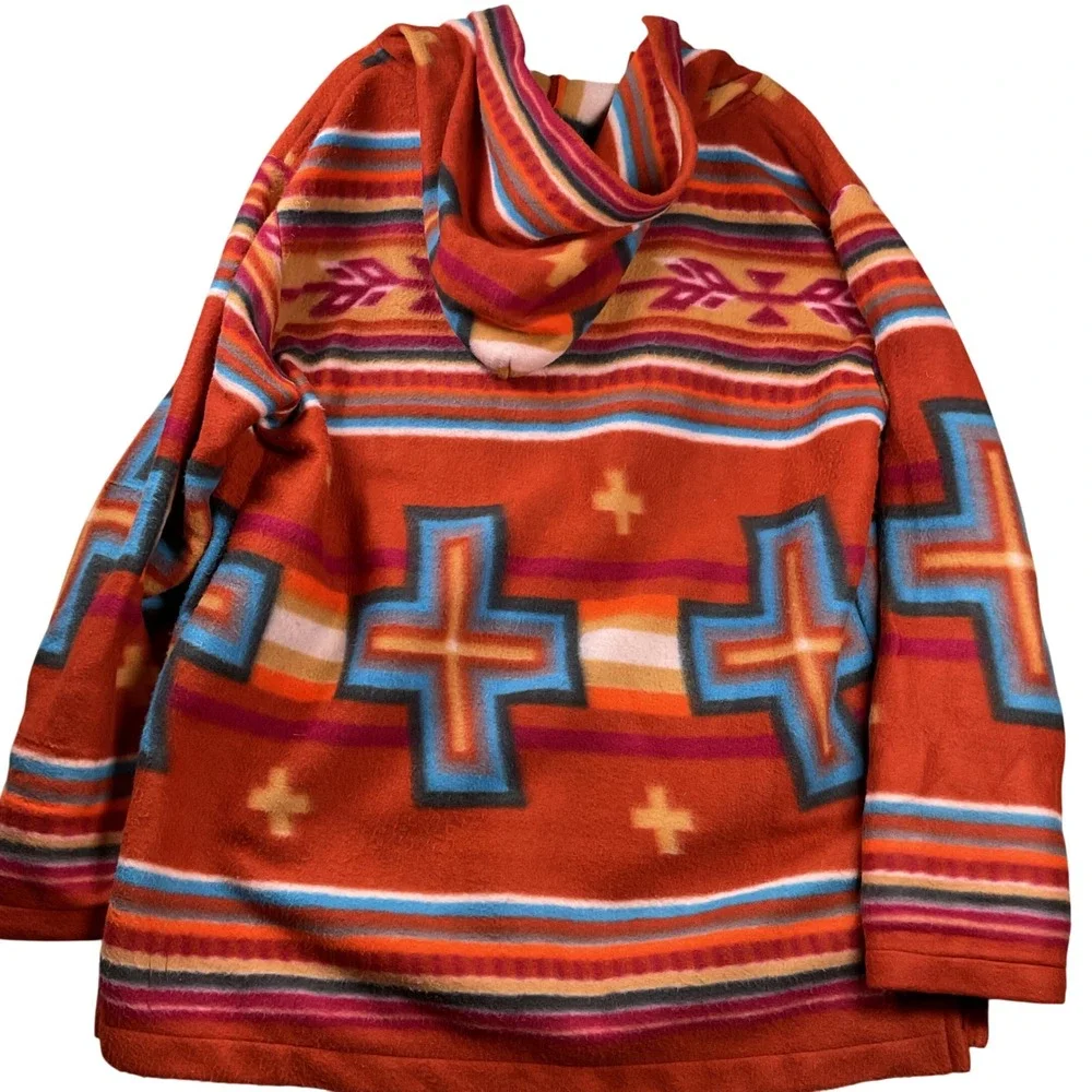 El Paso Saddleblanket Fleece Hoodie XL Orange‎ Southwestern Aztec Cross